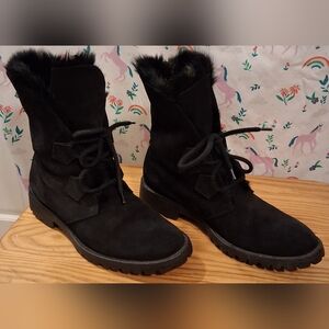 EUC Tapeet Vicini Giuseppi Zanotti Italy Black Suede Rabbit Fur Luxury Boot SZ 9